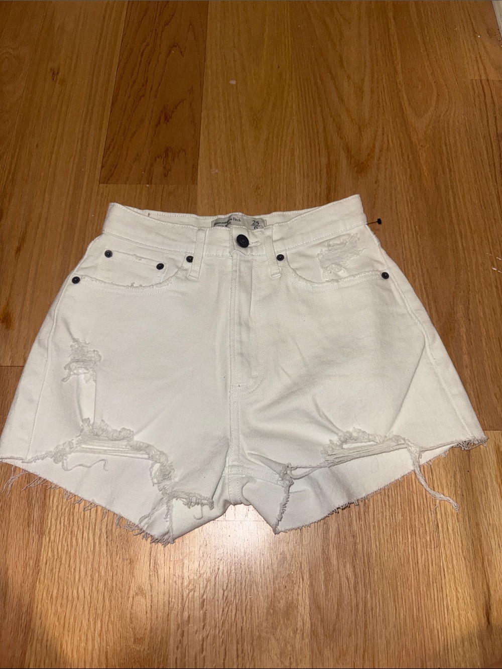 Abercrombie & Fitch White Distressed High-Rise Denim Shorts